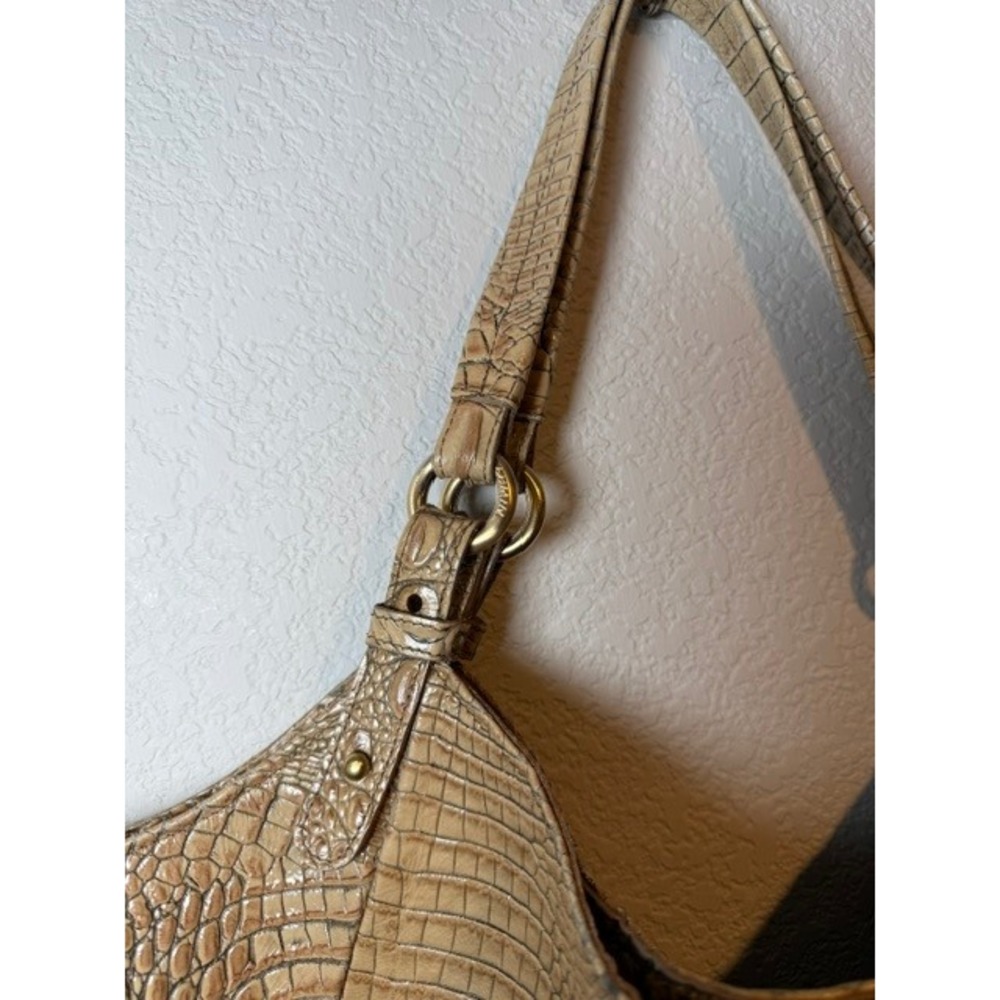 Brahmin Beige Jacqueline Pecan Melbourne Croc Embossed Leather Hobo Bag - Picture 6 of 14